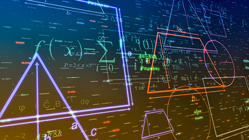 Geometric shapes and formulas, abstract background
